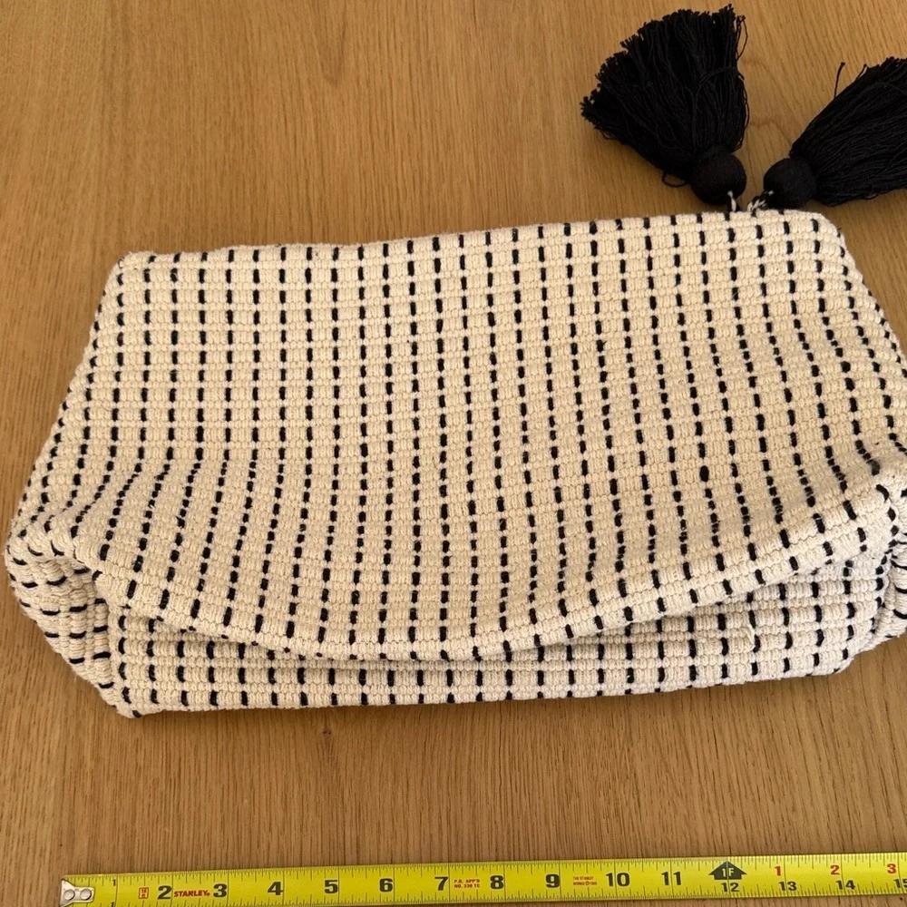 Zara Black and Cream over sized Clutch with Tassels